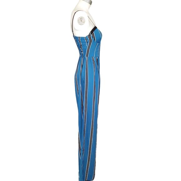 BAND OF GYPSIES Moissanite striped corset wide leg jumpsuit blue black Size XS - Picture 2 of 7